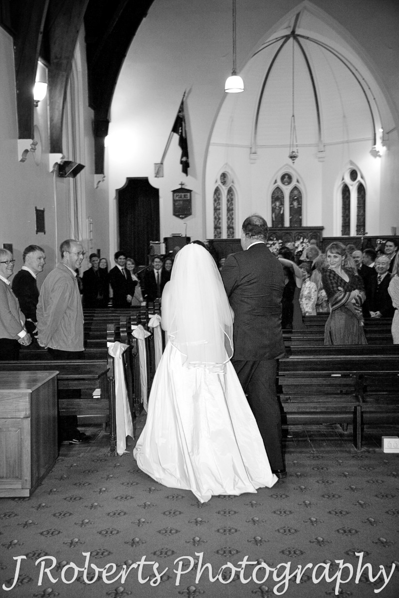 Bride and father walking down the aisle at Christ Church Lavender Bay - wedding photography sydney